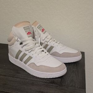 NWT Adidas Hoops 3.0 Hi-Top Vintage Basketball Shoe. Size 12. White, Metal Grey